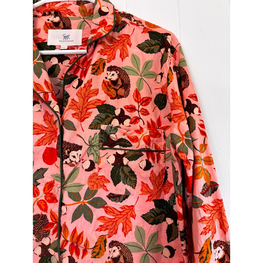 Printfresh Pink Hedgehog Organic Cotton Pajama Top Long Sleeve XXS Autumn Leaf - Picture 4 of 5
